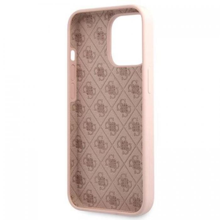 Guess - Guess iPhone 13 Pro Max Mobilskal Silicone Script Gold Logo - Ljusrosa