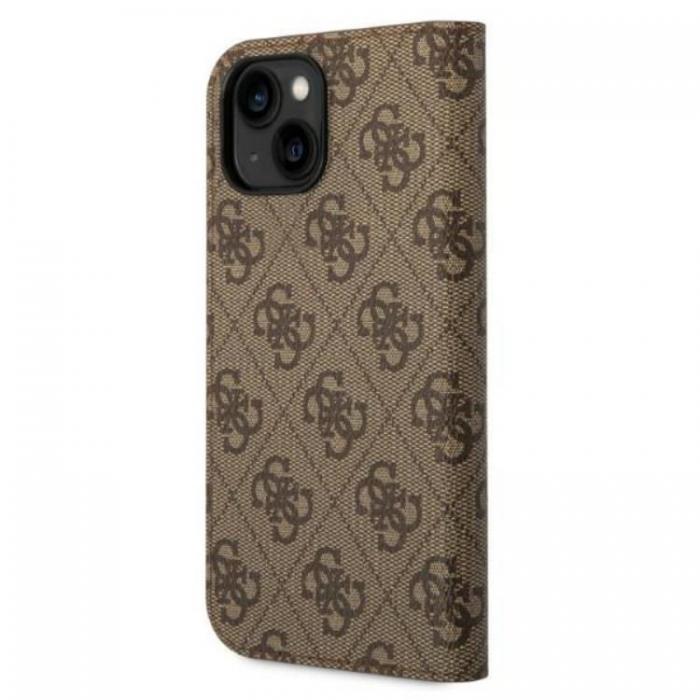 Guess - GUESS iPhone 14 Plnboksfodral 4G Vintage Gold Logo - Brun