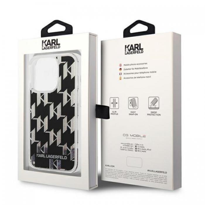 KARL LAGERFELD - Karl Lagerfeld iPhone 14 Pro Skal Liquid Glitter Monogram - Svart