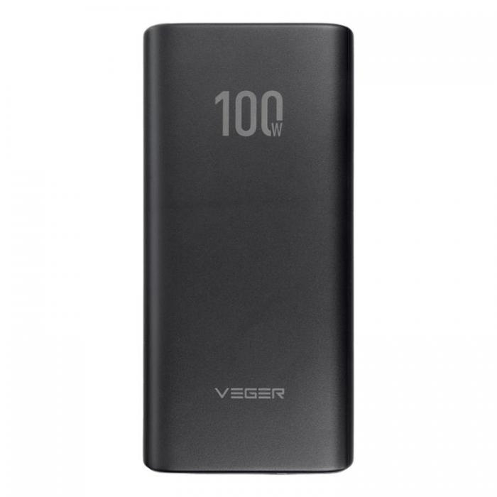 Veger - VEGER Powerbank 20000 mAh 100W PD QC 3.0 5A T100 - Svart