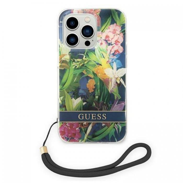 Guess - GUESS iPhone 14 Pro Max Skal Flower Strap - Bl