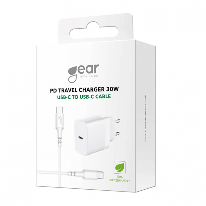 GEAR - Gear Snabbladdare 220V 1xUSB-C PD/PPS 30W + Kabel USB-C - Vit