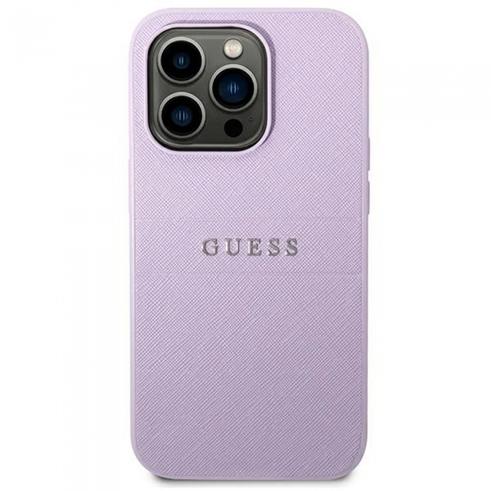 Guess - GUESS iPhone 14 Pro Skal Glitter Flakes Script Logo - Lila