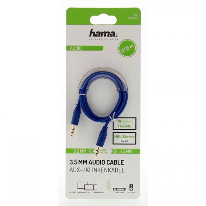 Hama - HAMA Ljud Kabel Flexi-Slim 3.5mm/0.75m - Guld/Bl