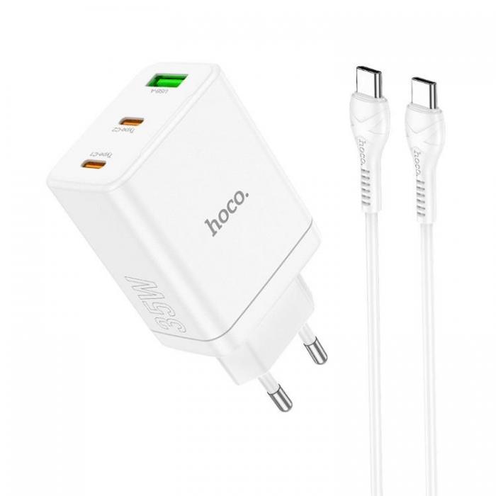 Hoco - Hoco Vggladdare 35W 2xType C + USB A med Typ-C Kabel 1m - Vit