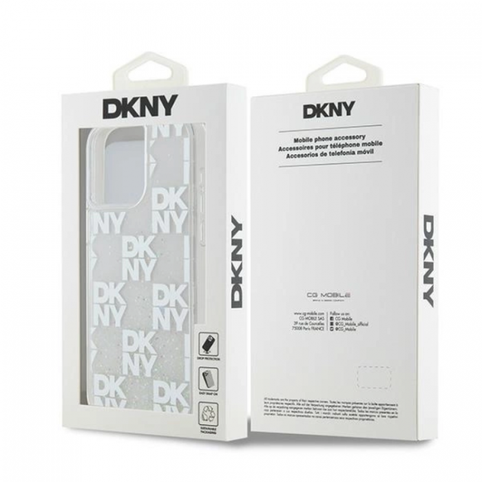 DKNY - DKNY iPhone 15 Pro Max Mobilskal Liquid Glitter Multi Logo - Vit