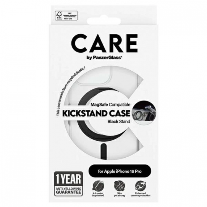 PanzerGlass - CARE By PanzerGlass iPhone 16 Pro Mobilskal MagSafe Kickstand - Svart