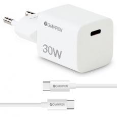 Champion - Champion Snabbladdare 30W + USB-C Kabel - Vit