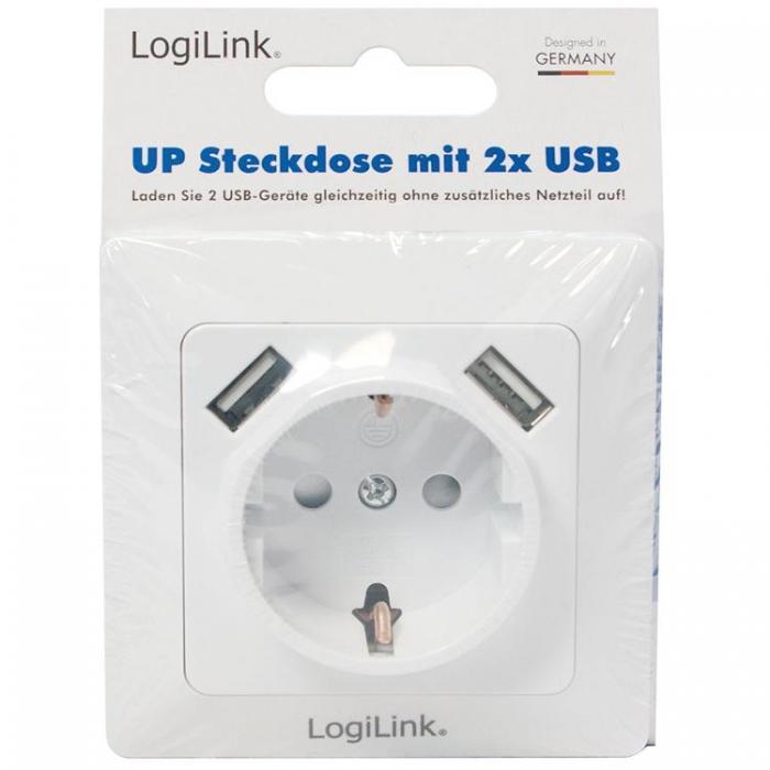 LogiLink - LogiLink Vgguttag 230V med 2xUSB 2,1A