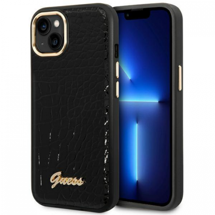 Guess - GUESS iPhone 14 Plus Skal Croco Collection - Svart