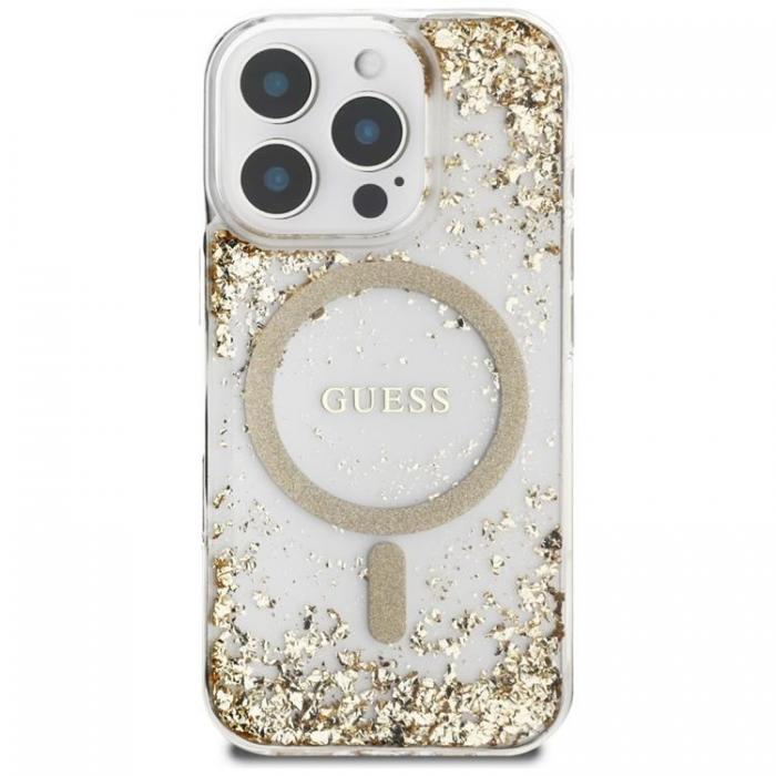 Guess - Guess iPhone 16 Pro Max Mobilskal MagSafe HC Resin Bottom Glitter - Guld