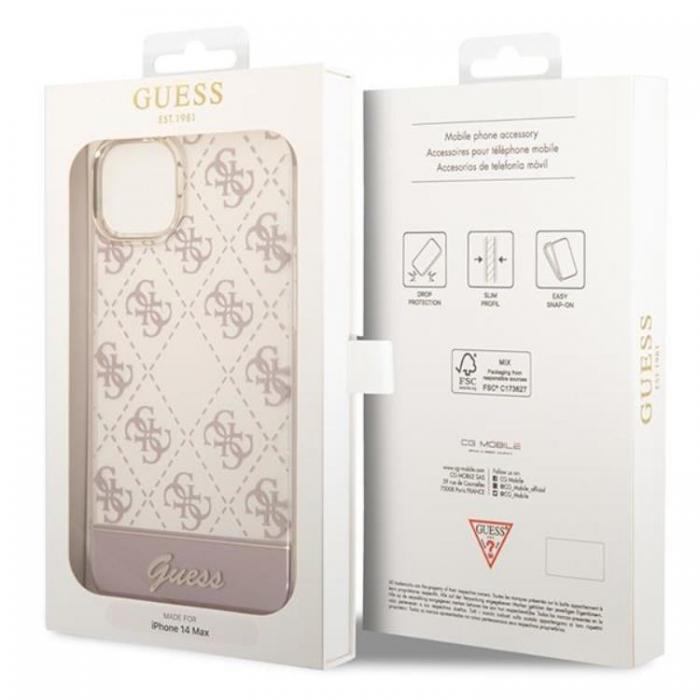 Guess - GUESS iPhone 14 Plus Skal Pattern Script - Rosa