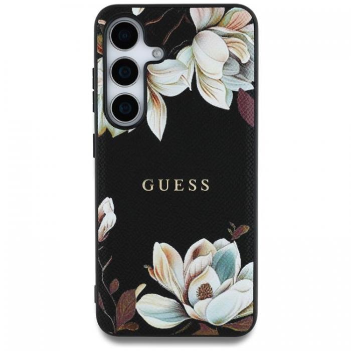 Guess - Guess Galaxy S25 Ultra Mobilskal MagSafe Grained Printed Flower - Svart