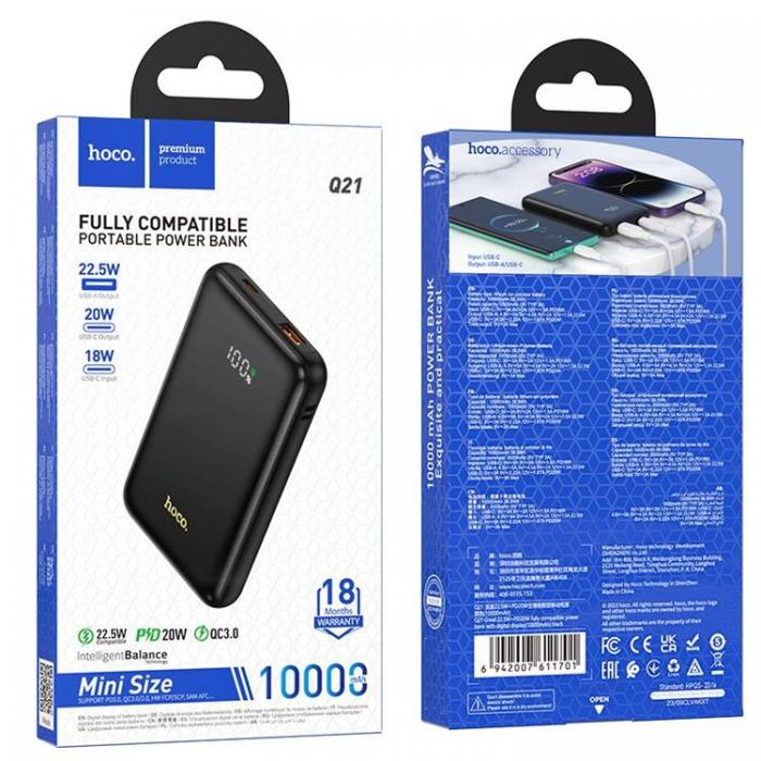 Hoco - Hoco Powerbank 10000 mAh PD QC 3.0 3A 22.5W Q21 - Svart