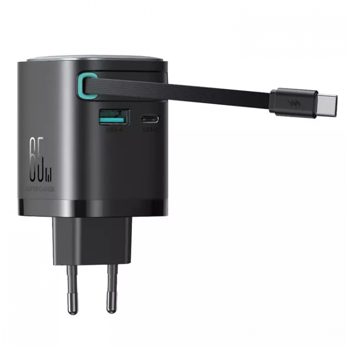 Joyroom - Joyroom Snabbladdare 65W USB-A/USB-C inbyggt USB-C Kabel