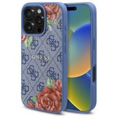 Guess - Guess iPhone 16 Pro Max Mobilskal MagSafe 4G Flowers Print - Blå