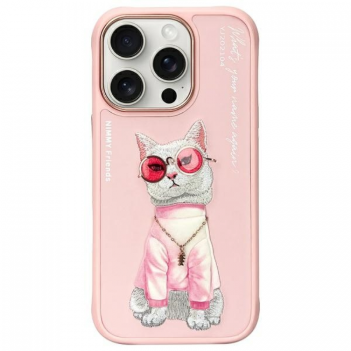 NIMMY - Nimmy iPhone 16 Pro Mobilskal Glasses Cool Cat - Rosa