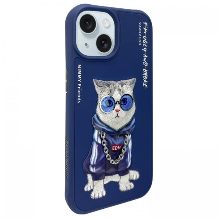 NIMMY - Nimmy iPhone 15 Mobilskal Glasses Cool Cat - Bl