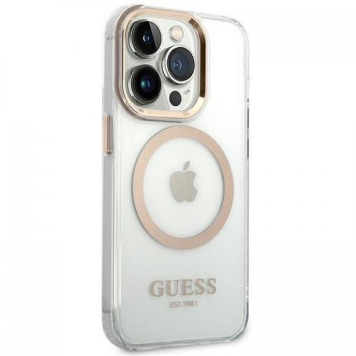 Guess - GUESS iPhone 14 Pro Max Skal Magsafe Metal Outline - Guld