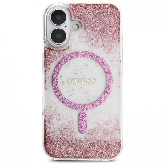 Guess - Guess iPhone 16 Mobilskal MagSafe HC Resin Bottom Glitter - Rosa