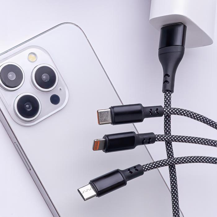 Maxlife - Maxlife 3in1 USB-C/USB-A till 2xUSB-C/Lightning 66W 1m Kabel - Svart