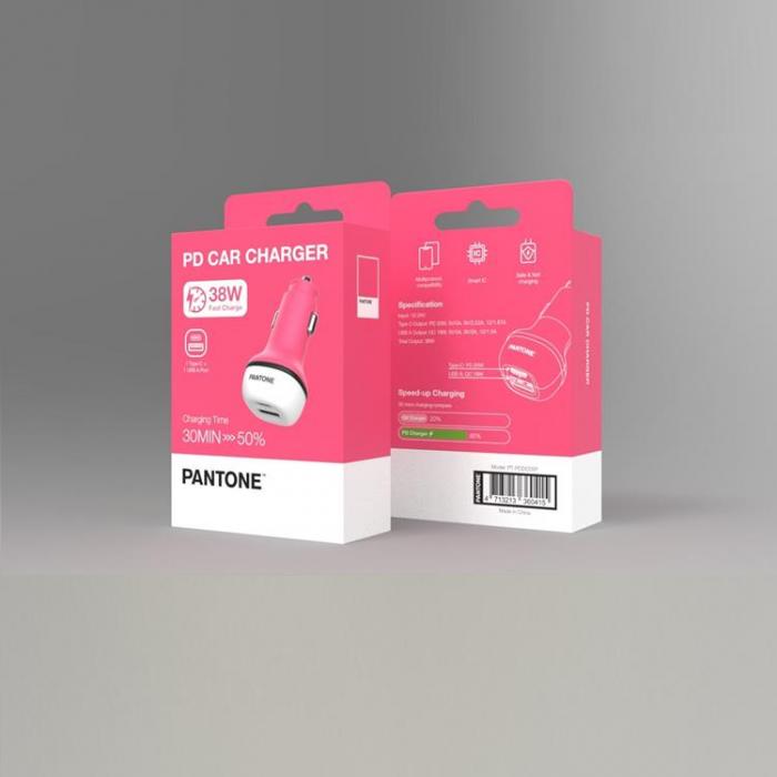 PANTONE - Pantone Billaddare USB Till USB-C 38W PD QC 184C - Rosa