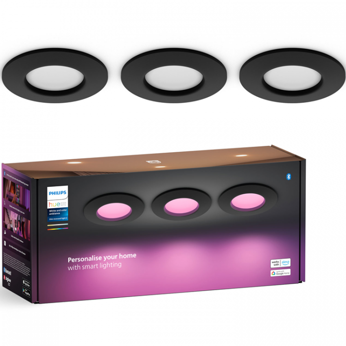 Philips - Philips Hue Slim Downlight S 90mm 3-pack - Svart