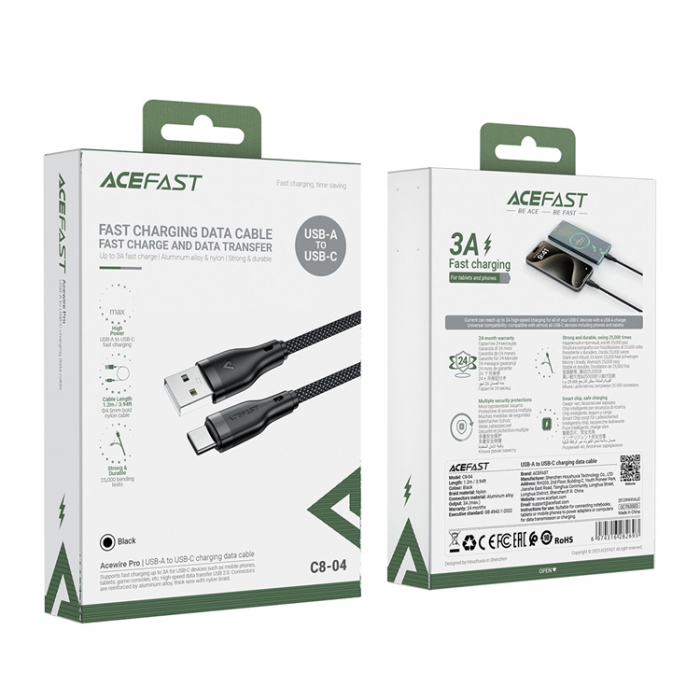 Acefast - Acefast USB-C till USB-A kabel 3A 1.2m C8-04 - Svart