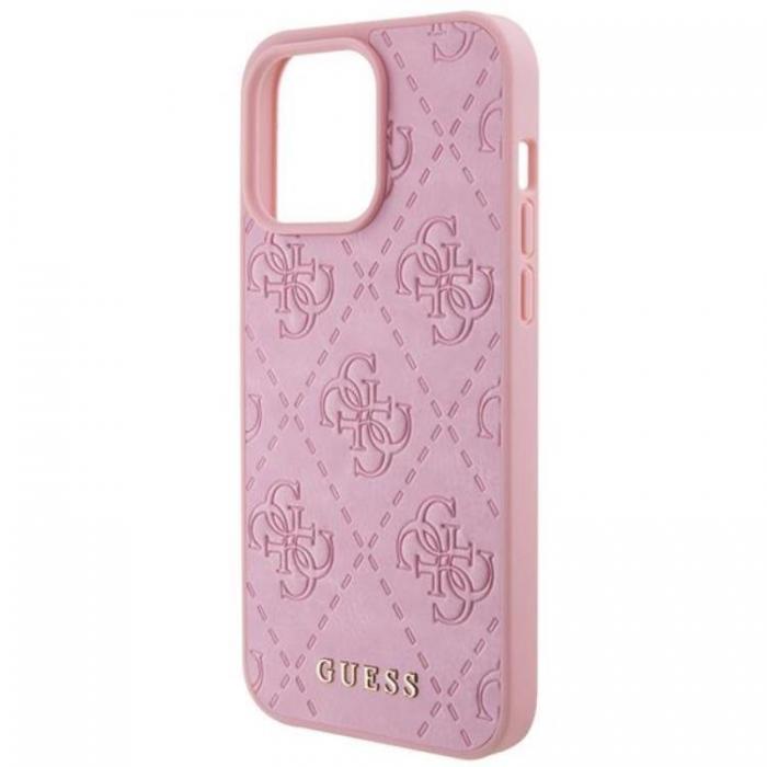 Guess - Guess iPhone 15 Pro Mobilskal Lder Stamped - Rosa