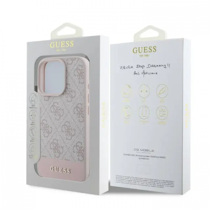 Guess - Guess iPhone 16 Pro Max Mobilskal 4G Bottom Stripe - Rosa