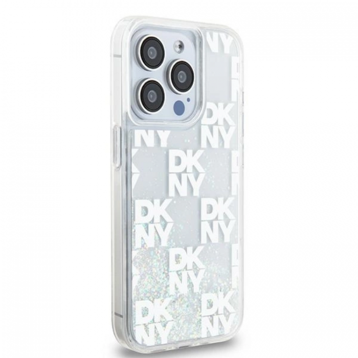 DKNY - DKNY iPhone 15 Pro Mobilskal Liquid Glitter Multi Logo - Vit