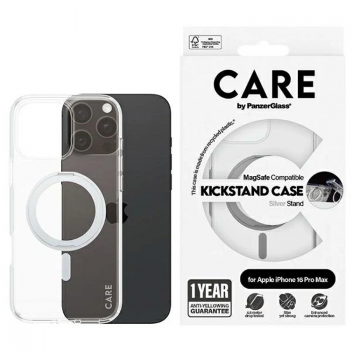 PanzerGlass - CARE By PanzerGlass iPhone 16 Pro Max Mobilskal MagSafe Kickstand - Silver