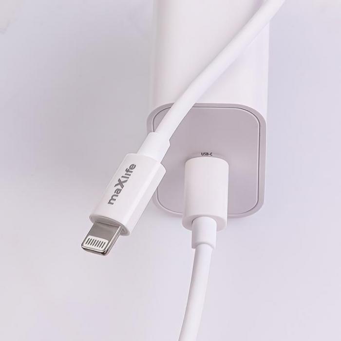 Maxlife - Maxlife Vggladdare USB-C 20W med Lightning Kabel PD QC Vit