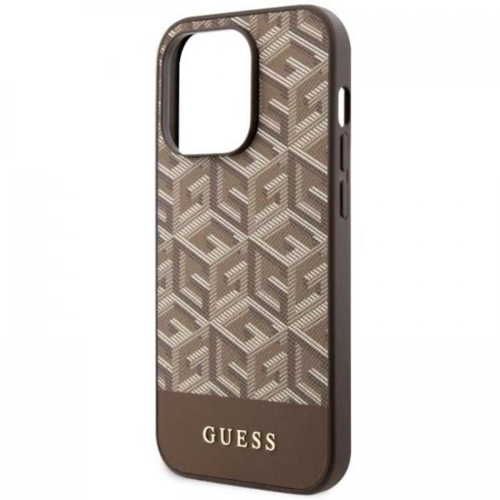 Guess - Guess iPhone 14 Pro Mobilskal MagSafe GCube Stripes - Brun