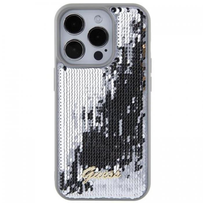 Guess - Guess iPhone 15 Pro Mobilskal Sequin Script Metal - Silver