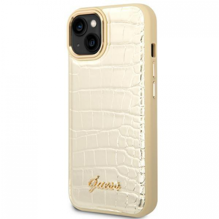 Guess - GUESS iPhone 14 Plus Skal Croco Collection - Guld