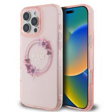 Guess - Guess iPhone 16 Pro Mobilskal MagSafe IML Flowers Wreath - Rosa