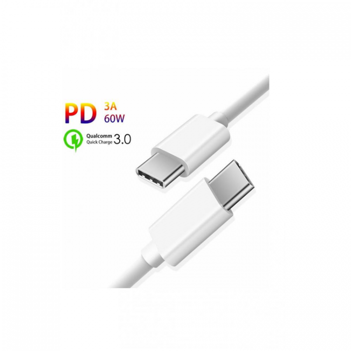 SiGN - SiGN Snabb USB-C till USB-C kabel 60W, 3A, 1m PD - Vit