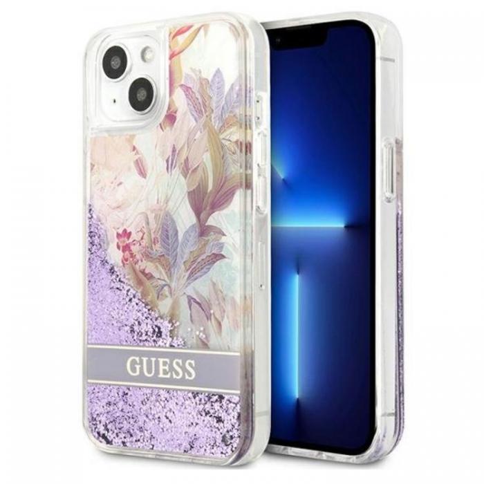 Guess - Guess iPhone 13 mini Skal Flower Liquid Glitter - Lila