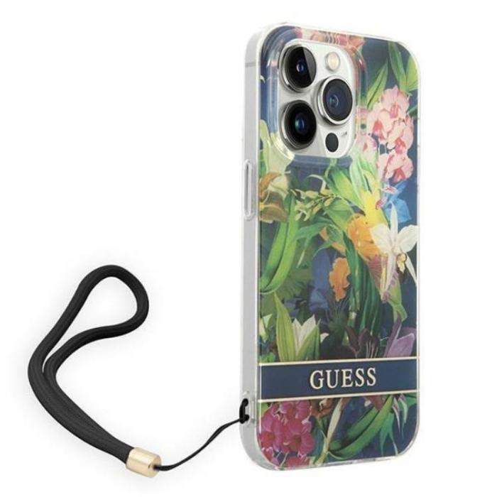 Guess - GUESS iPhone 14 Pro Max Skal Flower Strap - Bl