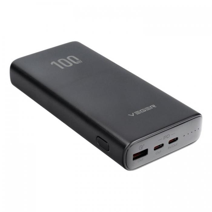 Veger - VEGER Powerbank 20000 mAh 100W PD QC 3.0 5A T100 - Svart