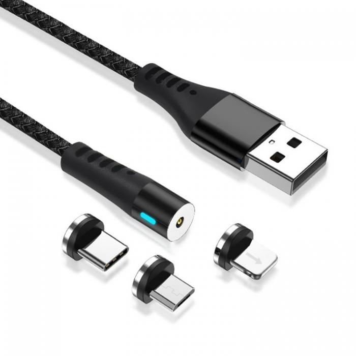 Maxlife - Maxlife Magnetisk USB-A till USB-C, Lightning, microUSB kabel 1m