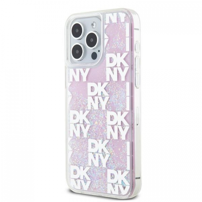 DKNY - DKNY iPhone 15 Pro Max Mobilskal Liquid Glitter Multi Logo - Rosa