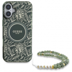 Guess - Guess iPhone 16 Plus Mobilskal MagSafe IML Flowers Med Strap - Grön