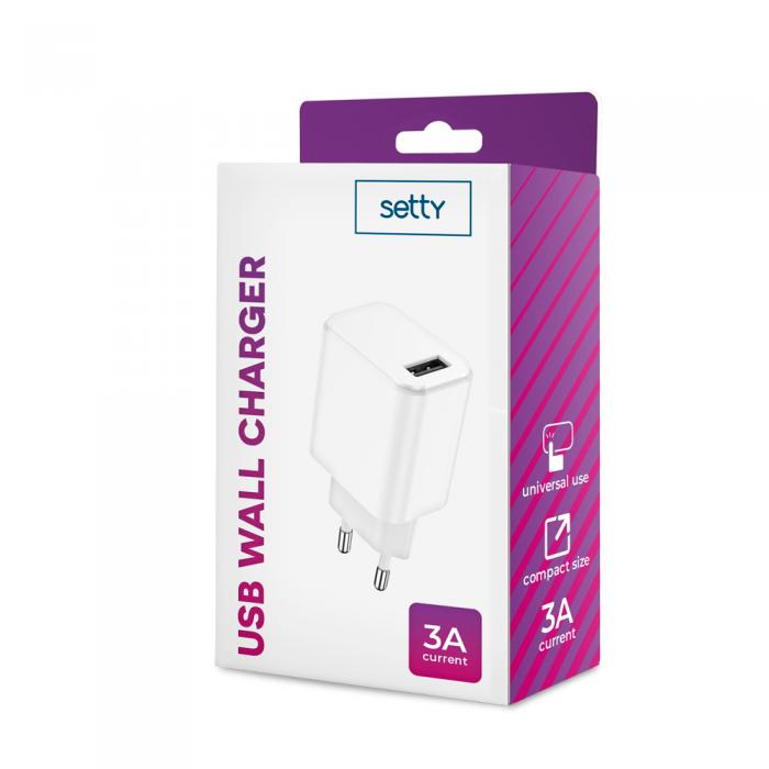 Setty - Setty Vggaddare USB 3A - Vit