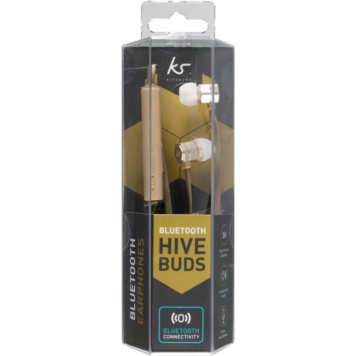 Kitsound - KITSOUND Hrlurar Hive Gunmetal In-Ear Trdls Mic - Guld