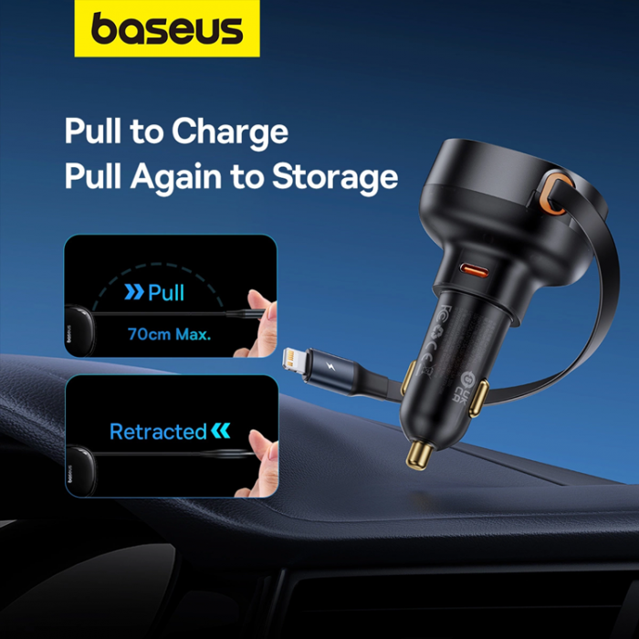 BASEUS - Baseus Billaddare 60W USB-C Till Lightning Enjoyment Pro - Svart