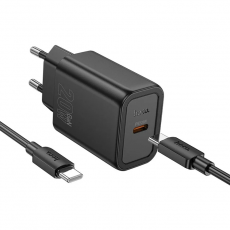 Hoco - Hoco Väggladdare Type C Plus USB-C Till USB-C Kabel 20W - Svart