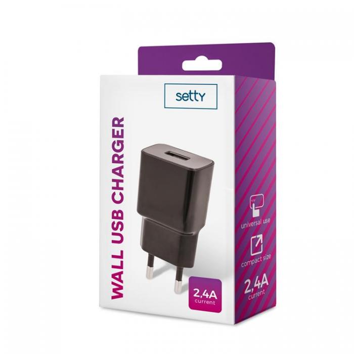 Setty - Setty Vggladdare USB 2.4A - Svart