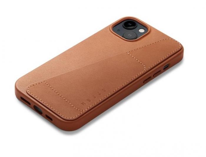 Mujjo - Mujjo iPhone 15 Plus/14 Plus Mobilskal Korthllare Lder Tan